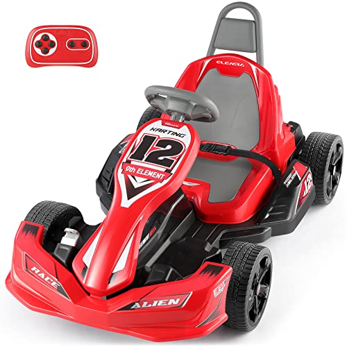 ELEMARA Electric Go Kart for Kids, 12V 2WD Battery Powered Ride On Cars with Parent Remote Control for Boys Girls,Toy Gift Vehicle with Durable Wheel,Safety Belt,Music,Dark Red