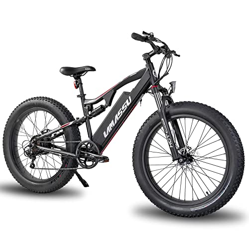 HILAND Lamassu Electric Mountain Bikes for Adults 500W 26 inch Electric Full Suspension Electric Bicycle 26'' Fat Tire Snow Beach Mountain E-Bike Shimano 7 Speeds Disc Brake with Lithium-ion Battery