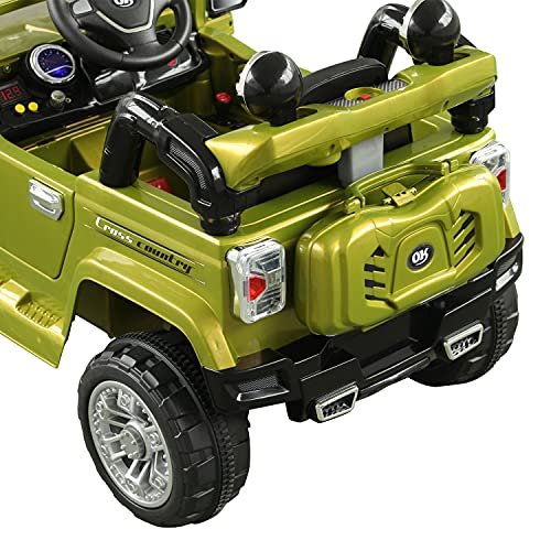 Aosom Kids Ride-on Car, Off-Road Truck with MP3 Connection, Working Horn, Steering Wheel, and Remote Control, 12V Motor, Green