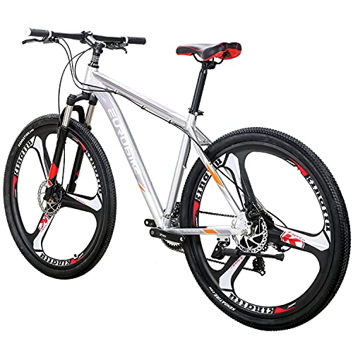 YH-X9 Mountain Bike Aluminum Frame 29 Inch Wheels 21 Speed Shifter Dual Disc Brakes Front Suspension 29er Mens Bicycle (3-Spoke Silver)