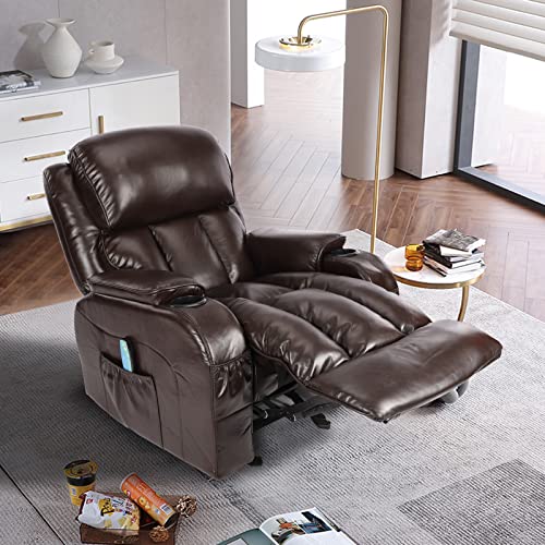 Bosmiller Massage Rocker Recliner Chair with Vibration Massage and Heat Ergonomic Lounge Chair for Living Room with Rocking Function and Side Pocket, 2 Cup Holders, USB Charge Port (Light Brown)