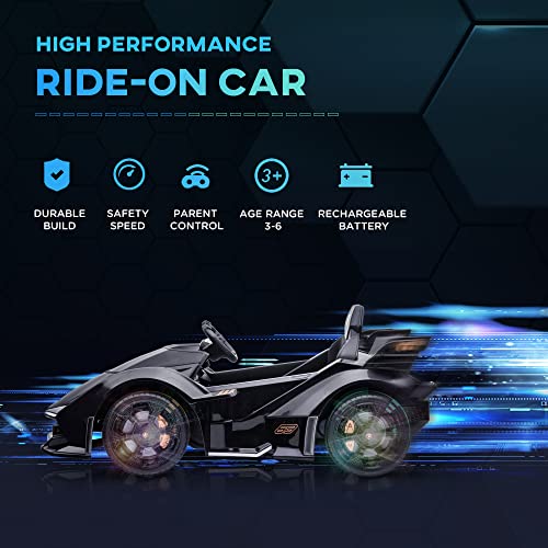 Aosom 12V Electric Ride-on Car, Licensed Lamborghini V12 Vision Gran Turismo Battery-Powered Ride-on Toy with Remote Control, Bluetooth, Music, LED Lights, for 3-6 Year Old Boys and Girls, Black
