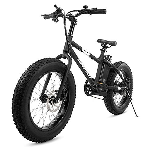 Swagtron Swagcycle EB-6 Bandit Trail Electric Bike with Removable Battery and Dual Disc Brakes, Black, 20" Wheels