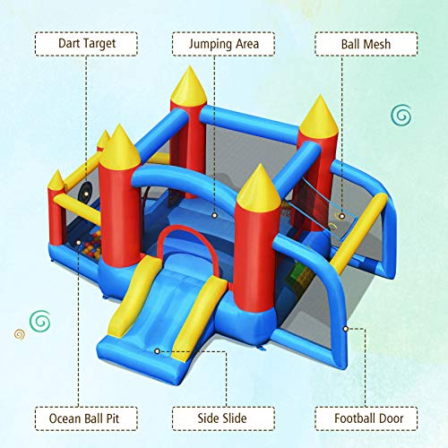 BOUNTECH Inflatable Bounce House, 6 in 1 Jump 'n Slide Bouncer w/ Large Jumping Area, Slide, Including Bag, Repair Kit, Stakes, Ocean Balls, Bouncy House for Kids Outdoor (with 740W Air Blower)