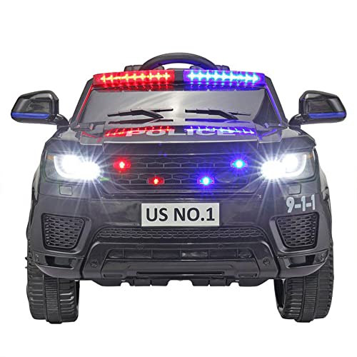 Tobbi 12V Kids Ride On Toys Police Car Electric with Remote Control, Real Megaphone Siren Flashing Light Horn, Black