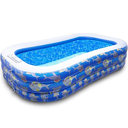 Cute Inflatable Pool for 2 Adults and 3 Kids, Sturdy & Thickened Swimming Pool for Backyard, Blow Up Pool for Ages 3+, 96 x 56 x 22 Inch