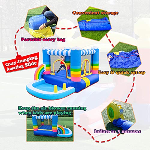 HIJOFUN Inflatable Bounce House with Blower,Jumping Castles for Kids with Pool Indoor Outdoor Multicolor