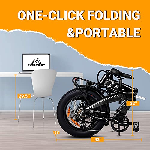 Maxfoot 20" Folding Electric Bike for Adults, 1000W Dual Suspension E-Bike, 48V Removable Battery Electric Bicycle, 50-60 Miles Snow Beach City Commuter MF-19 (Black)