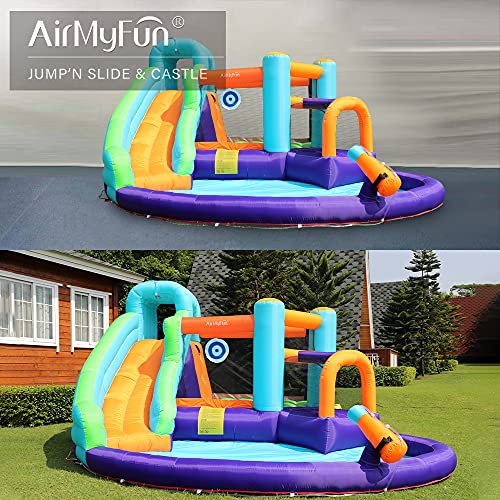 AirMyFun Bounce House,Water Jumper Slide,Water Bounce Slide House,Inflatable Water Park with Splash and Slide,Wet or Dry Bouncing Slide Combo with Air Blower for Kids Outdoor Party Backyard Fun