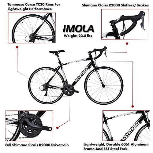 Tommaso Imola Endurance Aluminum Road Bike, Shimano Claris R2000, 24 Speeds - Black - Small