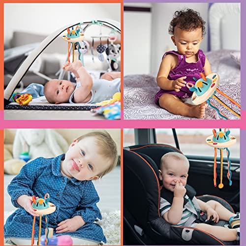 Baby Toys 6-12-18 Months, Sensory Montessori Toys for Babies 6 7 8 9 10 12 Months Busy Car Ride Travel Toys for Toddlers 1-3 Soft Silicone Pull String First Birthday Gifts for 1-3 Year Old Girl Boy