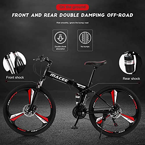 24/26 Inch Folding Mountain Bike with 21 Speed, High Carbon Steel Frame Mens Mountain Bikes with Full Suspension & Double Disc Brake, Non-Slip Adult Mountain Bike MTB Road Bicycles for Men & Women