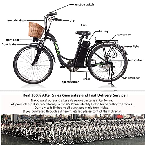 NAKTO 26" City Electric Bicycle and Assisted Bicycle for Female with Removable 36V 10A Large Capacity Lithium Battery and Charger (26" Spark-Black)