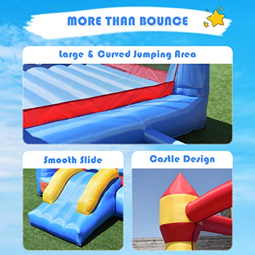 Costzon Inflatable Bounce House, Jumper Castle with Slide, Mesh Walls, Party Bouncy House for Kids Indoor Outdoor Use, Including Carry Bag, Repair Kit, Stakes (with 480W Air Blower)