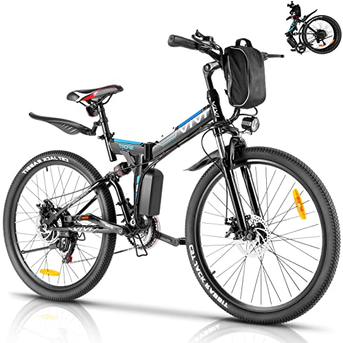 VIVI Electric Bike for Adults, Folding Electric Mountain Bicycle Adults 26 inch E-Bike 350W Motor Professional 21 Speed Gears with Removable Lithium-Ion Battery, 20MPH Speed, Up to 50 Miles
