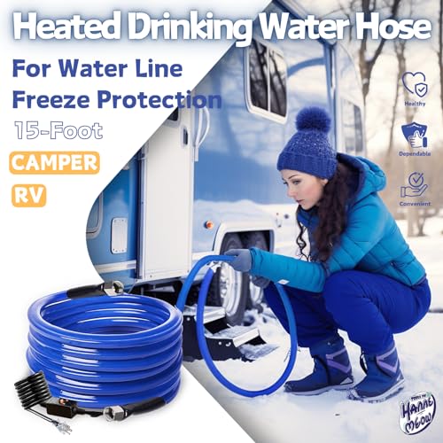 HANNE MEOW 15-Foot Heated Drinking Water Hose Antifreeze Garden Accessories Freeze Protection Down to -20°F/-28°C Energy-Saving Thermostat Leakage Protector RV Camber