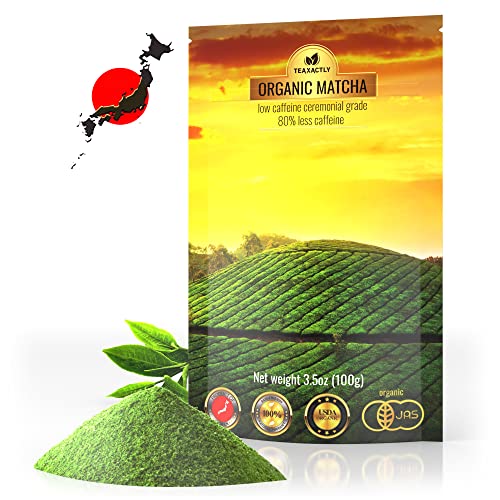 Matcha Green Tea Powder – Organic 80% Decaf Ceremonial Grade – Low Caffeine - Sugar Free – USDA Certified Authentic Japanese Origin – Ideal for Latte Smoothie Baking – Value Size 3.5oz 100g