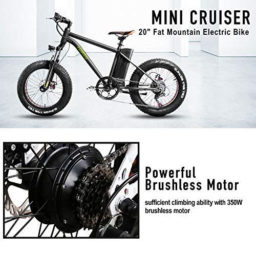 Electric Bikes for Adults,NAKTO 20" x 4.0 Fat Tire Electric Bicycle with 350W Motor,25MPH Montain Ebike, 36V 10AH Removable Battery, Shimano 6-Speed and Dual Shock Absorber for Adults with Free Lock …
