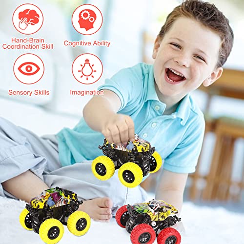 M SANMERSEN Car Toys for Toddlers 1-3, 2 Pack Monster Toys Truck 360° Rotating Stunt Cars - Push and Go Toy Cars Boys Girls Birthday Christmas Easter Gifts