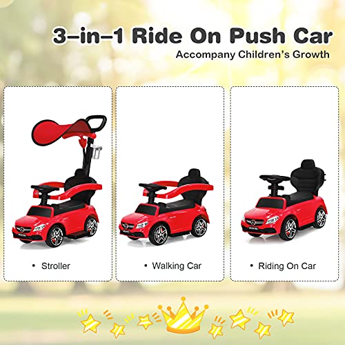 HONEY JOY Ride On Push Car, Foot to Floor Ride On Sliding Car w/Canopy & Handle, Cup Holder, Horn, Under Seat Storage, Licensed Mercedes Benz Push Cars for Toddlers 1-3, Gift for Kids Boys Girls(Red)