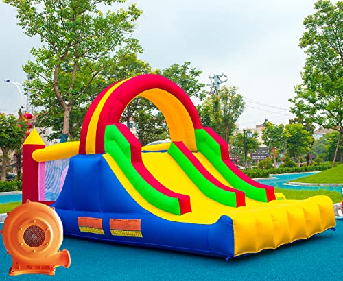 HuaKastro 16x7.2FT Inflatable Bounce House with 2 Racing Slides & Large Climbing Wall, 3 in 1 Kids Inflatable Trampoline Rainbow Jumping Castle Kids Backyard Playgrounds - with Air Blower