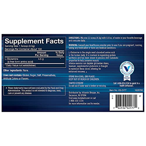 BodyTech Glutamine (Freeform Amino Acid) 4500 MG AntiCatabolic Recovery Agent, Unflavored (16 Ounce Powder)