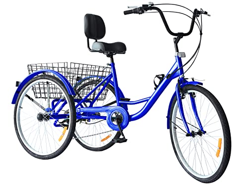 Sibosen Upgraded Adult Tricycle, Three Wheel Cruiser Bike 20-Inch 24-Inch and 26-Inch 3 Wheel Bike Trike, 7 Speeds, Wide Backrest Seat, Large Cargo Basket