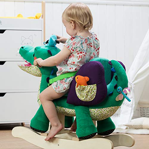 labebe Child Rocking Horse Toy, Stuffed Animal Rocker, Green Crocodile Plush Rocker Toy for Kid 6 Month -3 Years, Wooden Rocking Horse Chair/Rocker/Animal Ride on