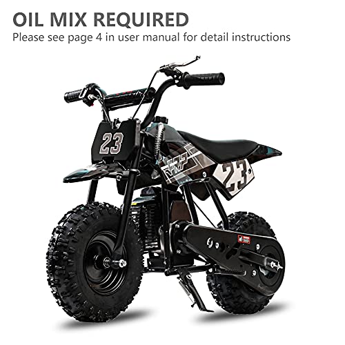 FRP DB002 50CC 2-Stroke Kid Dirt Bike, Mini Kid Dirt Bikes W/ EPA Approved Gas Powered Engine for Kids Over Age 8, Upgrade Tires for Kid Dirt Bike Gas Speed Up 20 Mph Weight Support 165 LB (Black)