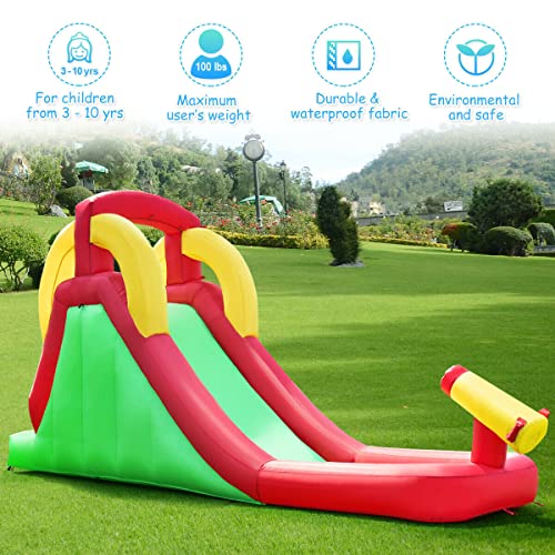 Costzon Inflatable Water Slide, Climb and Long Slide Bouncer w/ Water Cannon for Kids, Including Carry Bag, Repairing Kit, Hose, Without Blower