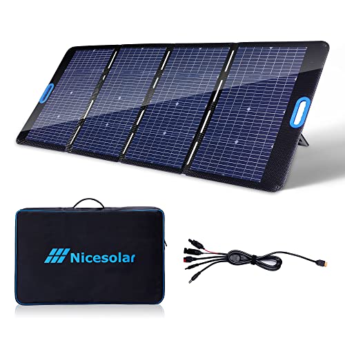 Nicesolar 200W Bifacial Portable Solar Panel Kit for Portable Power Station Generator, 200 Watt Foldable Solar Panel Charger USB PD 65W for Laptop Cell Phones Tablets Camera Outdoor Camping Van RV