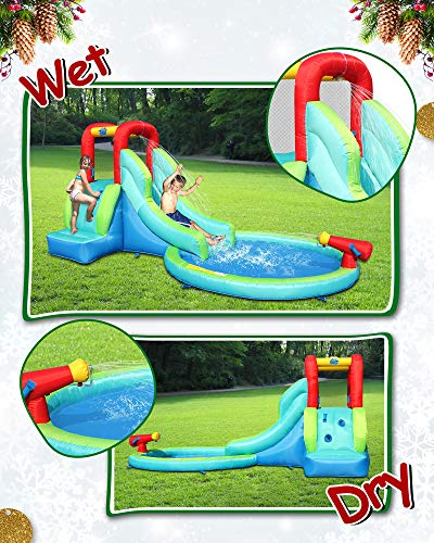 Action air Bounce House, Bouncy House with Waterslide, Gift Combo Package Included Bouncer & Waterslide, 1 Blower for 2 Inflatables, Kids Bounce House for Backyard Fun (S4CP01)