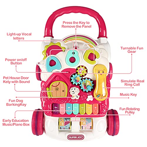 SUPER JOY 3 in 1 Baby Walker,Sit to Stand Learning Walkers & Removable Play Panel, Kids Early Activity Center with Lights & Sounds, Music Learning Play Toys Gift for Infant Boys Girls