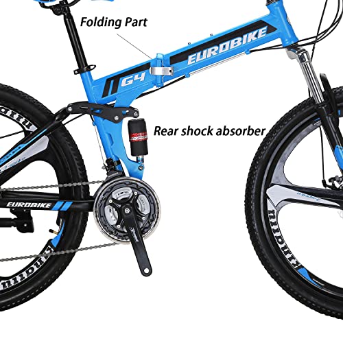 OBK G4 26" Full Suspension Folding Mountain Bike 21 Speed Bicycle Men or Women MTB Foldable Frame (Blue)