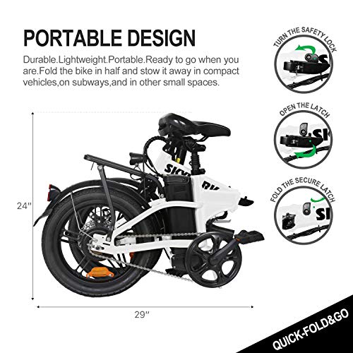 BRIGHT GG Skylark 16" Electric Bike for Adults Folding Ebike with 350W Motor and Removable 36V10AH Lithium Battery,White Electric Bicycle with Charger