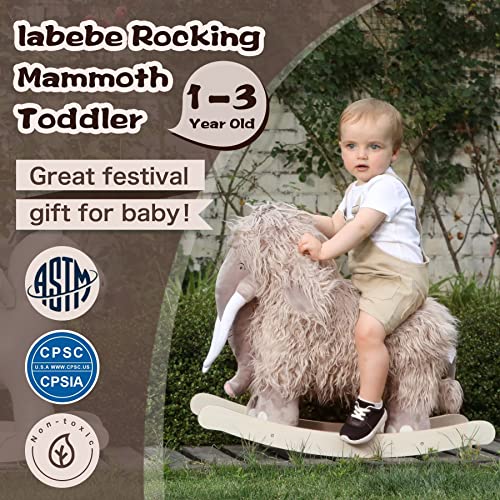 labebe - Plush Rocking Horse, Mammoth Rocker, Stuffed Rocker Toy for Child 1-3 Year Old, Kid Ride On Toy Wooden, Rocking Animal for Infant/Toddler Girl&Boy, Nursery Birthday Gift