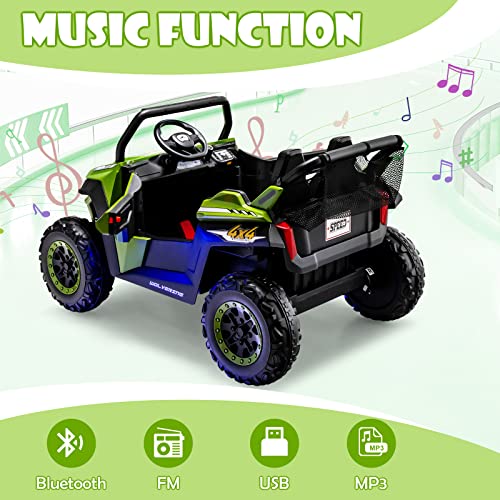 OLAKIDS 2 Seater Kids Ride On UTV, 12V Electric Truck Car with Remote Control, Battery Powered Vehicle with 4 Wheels Suspension, Music, Bluetooth, MP3, USB, FM, Horn (Green)