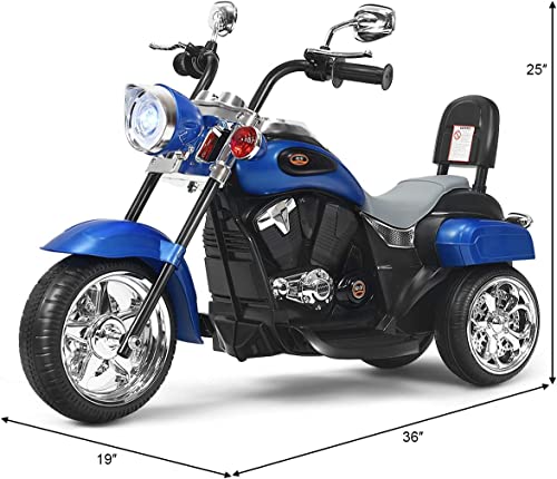 OLAKIDS Kids Electric Motorcycle, 6V Battery Powered Ride on Chopper Motorcycle with Music, Horn, Headlights, 3 Training Wheels Electric Motorcycle for Children (Blue)