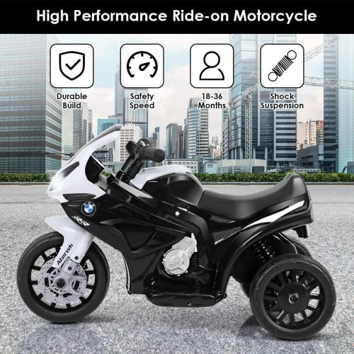 S AFSTAR Kids Electric Ride On Motorcycle, 6V 3 Wheels Bicycle Battery Powered Motorcycle w/LED Headlights, Music, Pedal, Spring Suspension, Electric Motorcycle Toy for Children Boys & Girls (Black)
