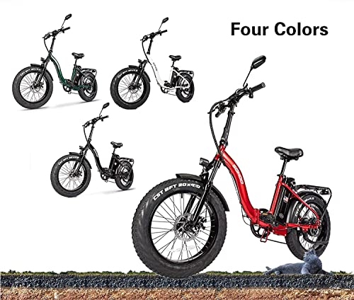 SOHOO 48V 750W13AH 20" x4.0 Folding Fat Tire E-Bike Mountain Electric Bicycle Beach Cruiser Snow Bike (Red)
