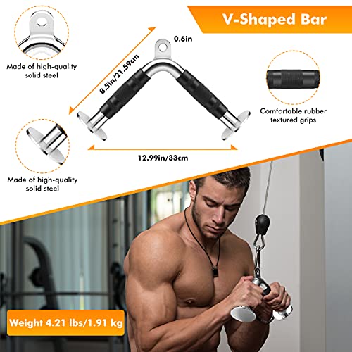 Ulalov LAT Pull Down Attachment, LAT Pull Down Exercise Machine Attachments,Include 2pcs D Handles,V-Shaped Handle,V-Shaped Bar,Rotating Straight Bar,Ankle Straps,7pcs Carabiner Clips for Gym