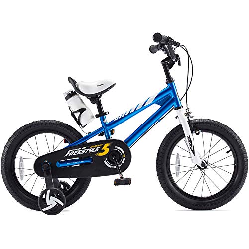 RoyalBaby Boys Girls Kids Bike 12 Inch BMX Freestyle 2 Hand Brakes Bicycles with Training Wheels Child Bicycle Blue