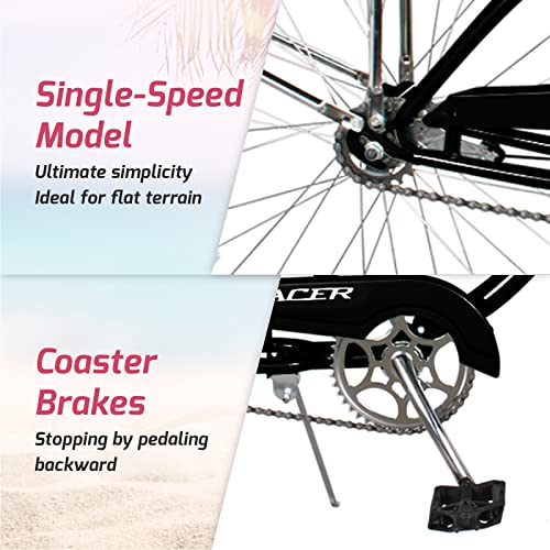 TRACER TAHA/Avera/Nova Beach Cruiser Bike for Women,26 Inch Wheels,Hi Ten Steel Frame,Shimano 1/7 Speed,Hybrid Bike for Women,Complete Cruiser Bikes,Multiple Colors (Black, Nova 1-Speed)