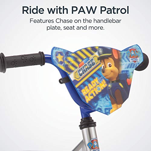 Nickelodeon Paw Patrol Bicycle for Kids, Featuring Chase on a Silver Steel Frame, Includes Training Wheels, 12-Inch Wheels