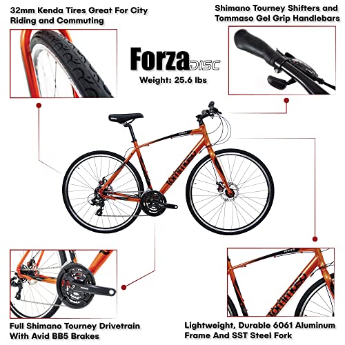 Tommaso Forza Shimano Tourney Hybrid Disc Brake Fitness Bike, Orange - Extra Large