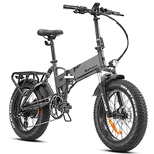 Electric Bike, EAHORA X7 Plus, 750W Powerful Bicycle, 15Ah Battery Stainless Aluminum Foldable Frame Suspension Recharge System Cruise System 20 Inch Wheel 8-Speed Transmission Hydraulic Brake (Gray)