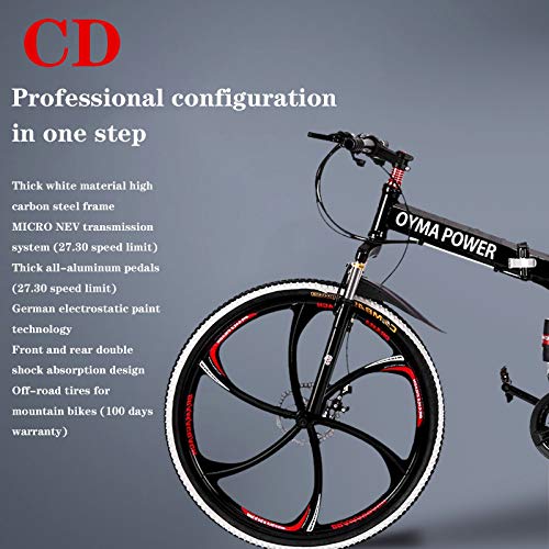 TOUNTLETS Folding Mountain Bikes, 26 inch 21 Speed Adult Folding Bicycle with Dual Disc Brakes & Full Suspension, Non-Slip Bicycles Road Bike MTB Mountain Bicycle for Men/Women Cycling