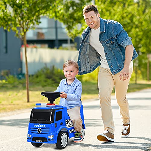 Costzon Ride On Push Car for Toddlers, Licensed Mercedes Benz Sliding Car w/Steering Wheel, Horn, Headlights, Under Seat Storage, Foot-to-Floor Riding Toy for Boys Girls 1-3 Years (Police Car, Blue)