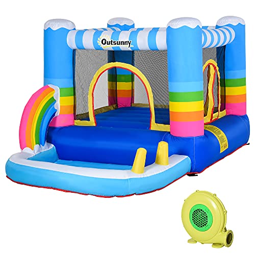 Outsunny Kids Inflatable Bounce House 2-in-1 Jumping Castle with Trampoline and Pool, with Carry Bag & Inflator Included