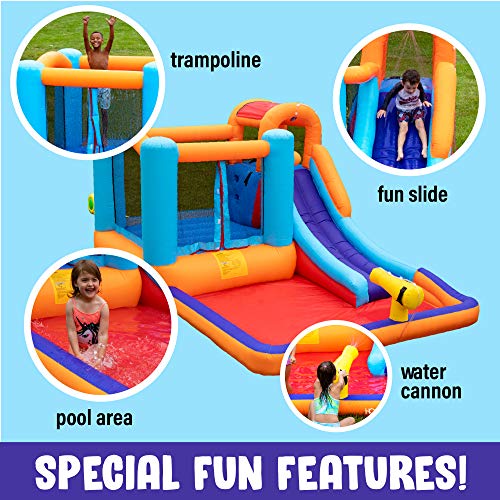 Bounce House Waterslide | Giant Inflatable Water Bounce House with Trampoline and Pool | Giant Bounce House Water Slide | Heavy Duty Easy to Set Up | Included Air Pump and Carry Bag